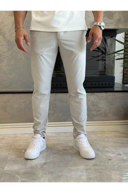 Men's Slim Fit Parachute Fabric Trousers with Elastic Waist and Laces, Gray Eca041