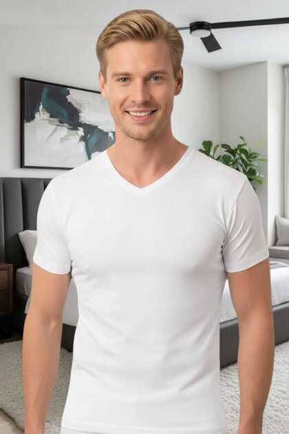 Men's Combed Cotton Lycra V-Neck Undershirt