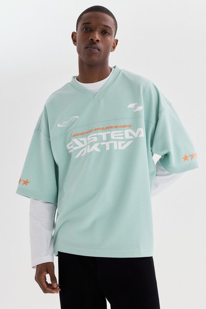 Baskılı File Tişört Oversized Fit