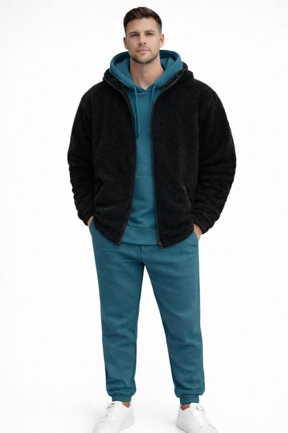 Men's 3 Threaded Sweatpants Set + Zippered Plush Jacket 3-Piece Combination