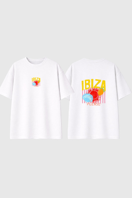 تي شيرت أبيض كبير الحجم مطبوع بتصميم Ibiza Please
