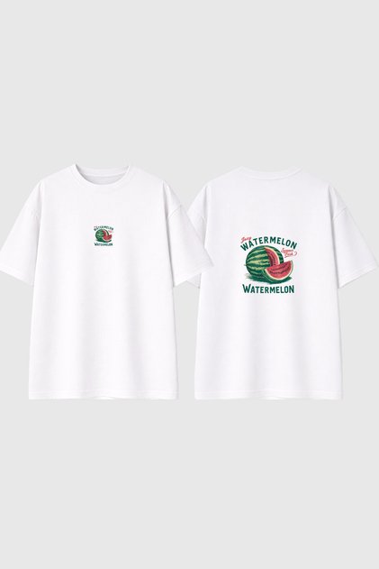 Juicy Watermelon Design Printed White Oversize T-Shirt
