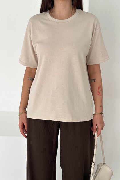 Tricou damă basic cu cusături decorative, 100% bumbac