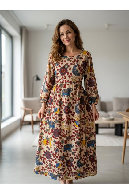 Rochie din bumbac imprimat manual