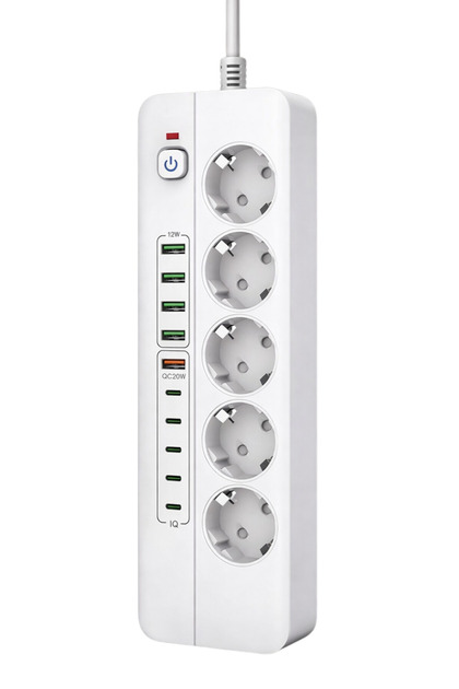 3500W Akım Korumalı 5’li Priz | 5 USB-A + 5 Type-C |Açma Kapama Anahtarlı | 2 Metre Kablo