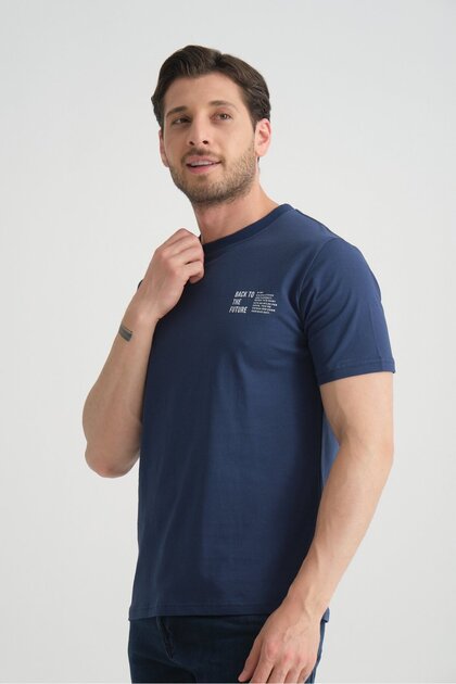 İndigo Erkek T-Shirt Pamuk Premium Kalite Minimal Tasarım Regular Kalıp