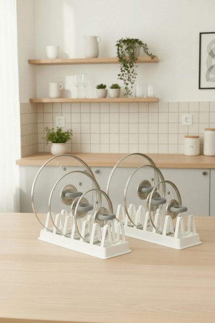 2 Pieces 6-Compartment White Plate-Pot Lid Organizer Organizer Mit1309
