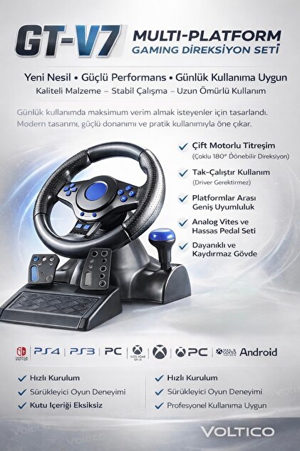 Voltico GT-V7 Çoklu Platform Gaming Direksiyon Seti 180 Derece PS4