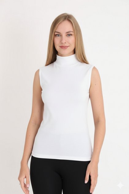 Women's Sleeveless High Neck Turtleneck White Bodysuit
