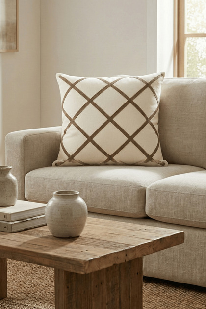 Buldan İşi Linear Patterned Punch Detailed Throw Pillow Cover 42X42 cm