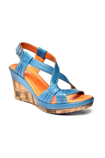 Loreana Coated Filled Genuine Leather Sandals Blue