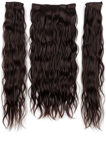 Kahverengi Yarımay Saç Dalgalı Postiş (2 Yan 1 Yarımaydan Oluşan Set )60 Cm 160 gr sıya Dayanıklı