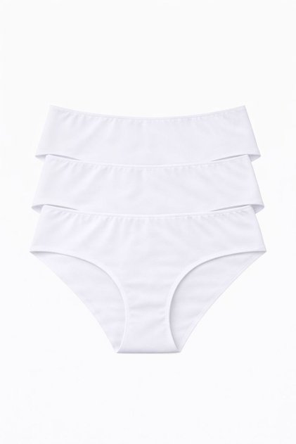 Women's Bikini Panties Set of 3 White Color Seamless Laser Cut Waist Elastic