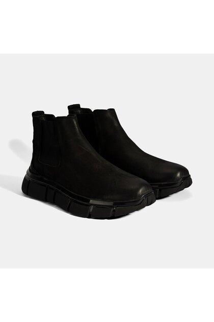 Men's Black Rubber Detailed Nubuck Leather Boots