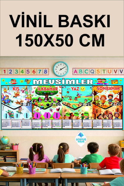 Mevsim Şeridi Okul Posteri 2025 2026Takvimli, Okul,kreş, Anasınıfı, Ortaokul Duvar 150x50 cm