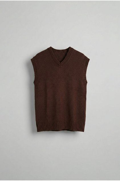 Men's Oversize V-Neck Knitwear Sweater Brown