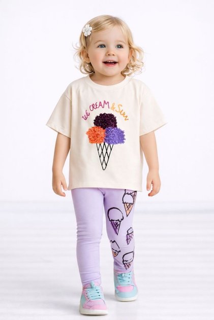 Girls Ice Cream Print T-Shirt and Leggings Set - 2 Pack Summer Set 1906L