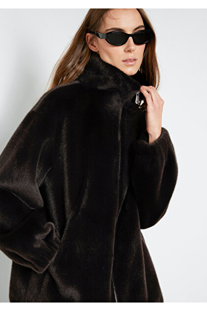 Mavi Kahverengi Peluş Ceket Oversize / Geniş Kesim 1110597-89103