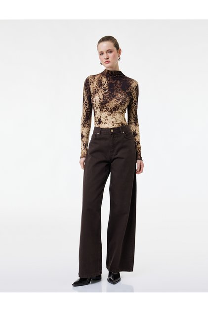 X Selected by Şahika Ercümen - Slim Fit Long Sleeve High Neck Leopard Print T-Shirt