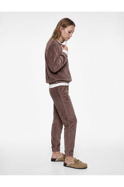 Elastic Waist Comfortable Cut Textured Pajama Bottoms