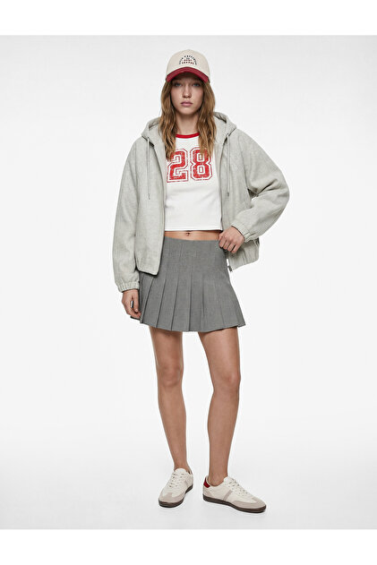 Hooded Cashmere Bomber Jacket with Pockets and Zipper Long Sleeves