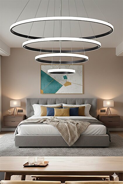 Ece Aydınlatma Frieza Siyah Kasa,4 Halkalı, Beyaz Led ışık Salon