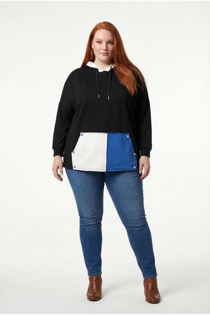 Women's Plus Size Extra Comfortable Fit Colorful Kangaroo Pocket Black Sweatshirt