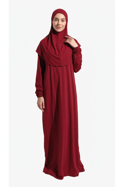 Namaz Dress 100% Cotton One Piece Burgundy