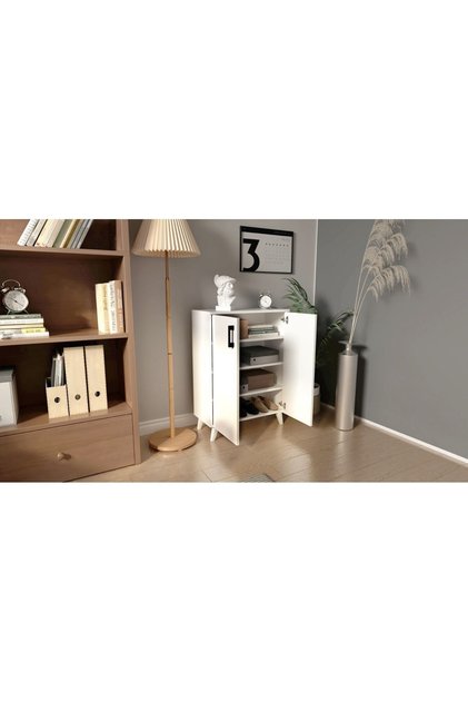 2 Kapılı 4 Raflı Ayakkabılık Çok Amaçlı Dolap Mutfak Dolabı Banyo Dolabı Beyaz