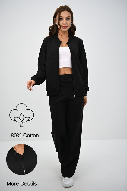 Set trening damă 4144-25, cu fermoar, pantaloni cu croială largă