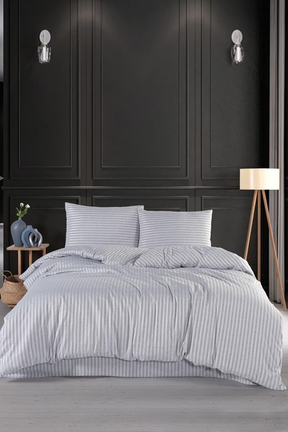 Double Striped Satin Duvet Cover Set Gray