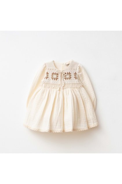 Baby Girl Muslin Dress Ecru