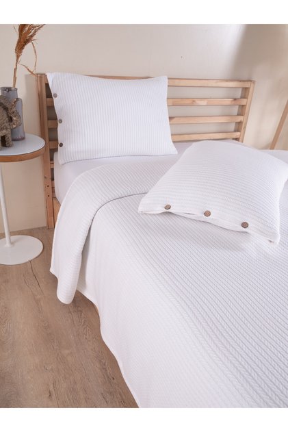 Single White Bedspread Set with 1 Pillowcase
