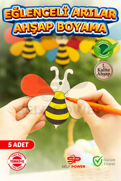 5 Pieces Bee Wooden Crafts Design Decorative Wood for Art Projects Painting