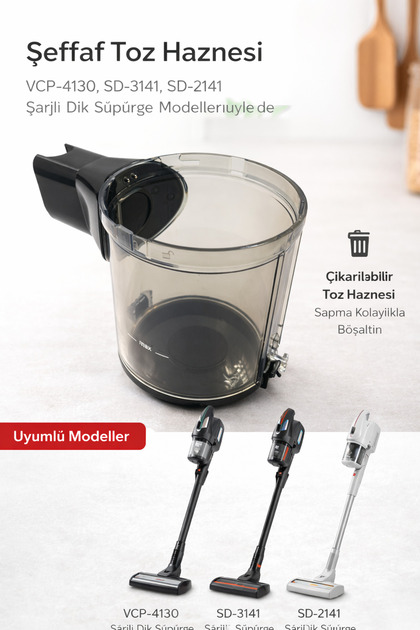 Arçelik BEKO SD 2141 Uyumlu ŞARJLI DİK SÜPÜRGE TOZ HAZNESİ