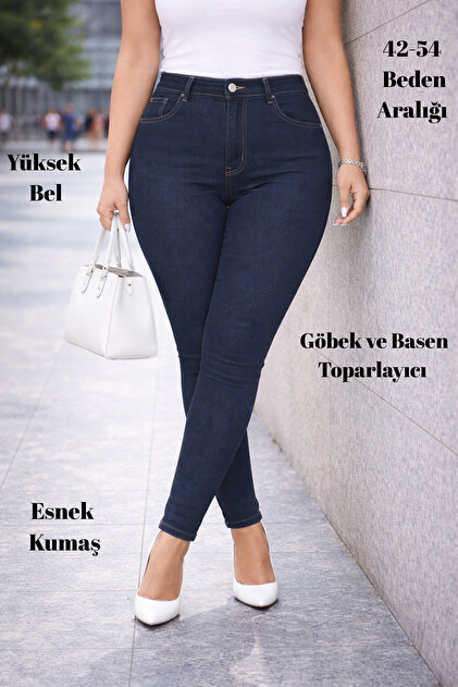 CEDY DENIM Kadın Lacivert Büyük Beden Skinny Fit Yüksek Bel Full