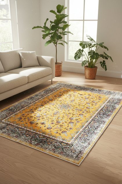 Kaymaz Taban Yıkanabilir Halı Vintage Desen Halı Salon Halısı V8331