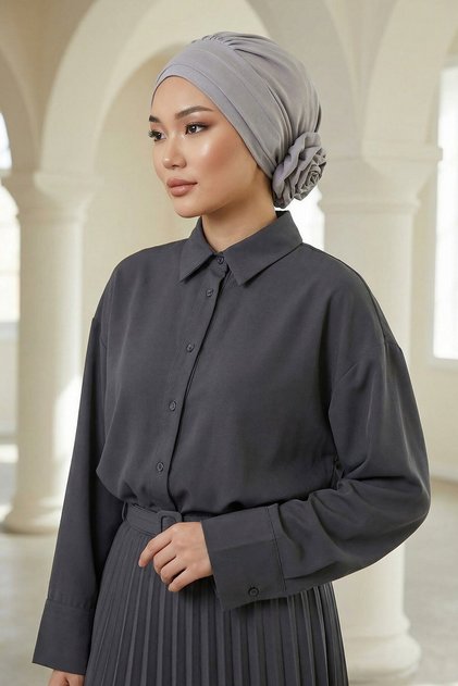 عمامة جاهزة أنيقة، رمادي، HT-92