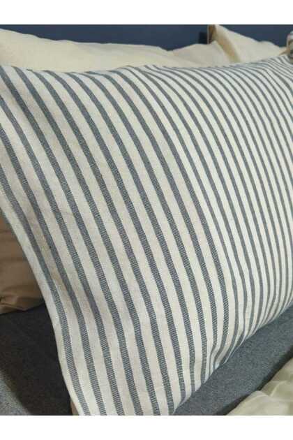 Double-Sided 100% Cotton Linen Pillowcase 50X70 cm Cream/Beige & Gray Striped (Set of 2)