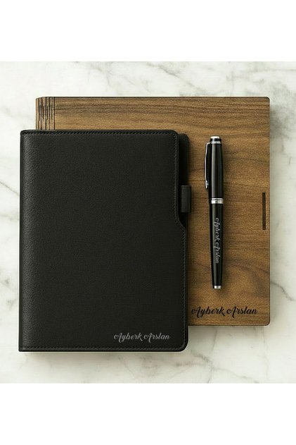 A/5 Notebook & Metal Roller Pen Set in Wooden Box