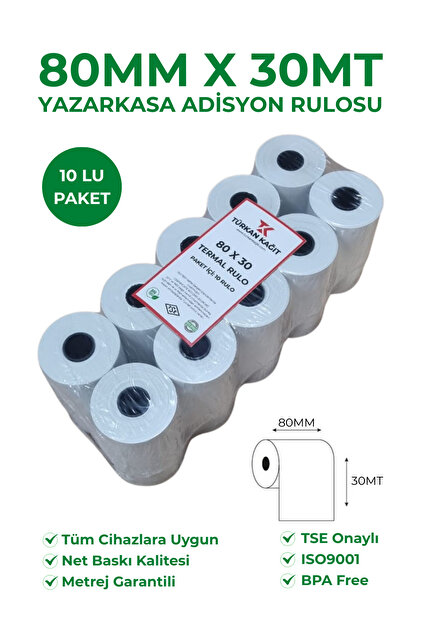 RULORULO 56x30 Termal Rulo 5 Paket 50 Adet Yazarkasa Pos Rulosu