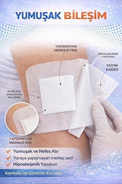 Esnek Steril Yara Pedi, Nonwoven 9cm x 10cm Pansuman Yara Örtüsü, Steril Tekli Paketlerde 10 Adet