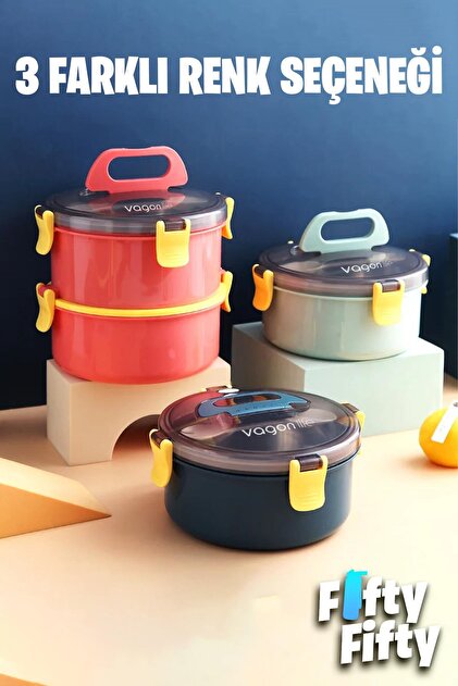 Switchライトブルー どんぶり鍋セット Vagonlife 1600 ML İki Kat Yuvarlak Paslanmaz Çelik Bento Lunch Box