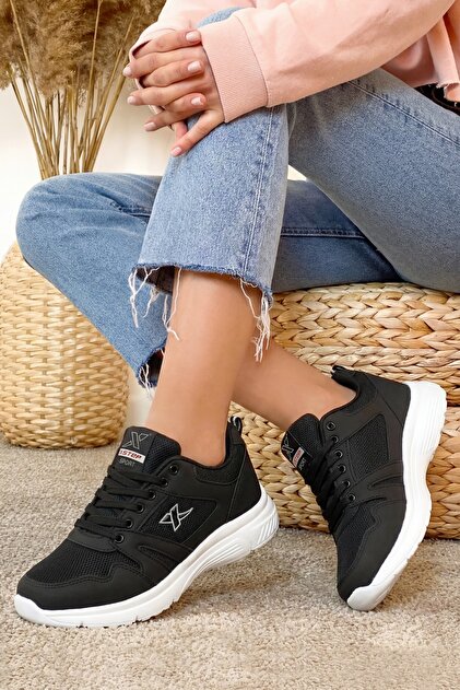 UrbanFlex Günlük Unisex Siyah Sneaker Bağcıklı Rahat Fileli Hava