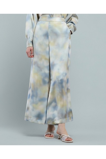 Patterned Wide Leg Pants with Elastic Waist