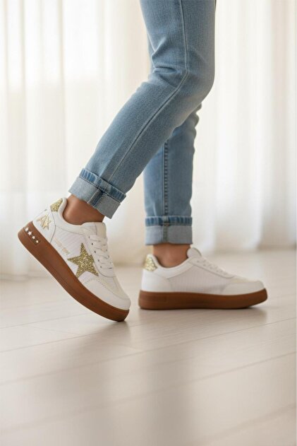 ほ*す様 Young Oysters スタイ ゴールド Oksit Goldens Işıltılı Yıldız Detaylı Kız Çocuk Sneaker Konforlu