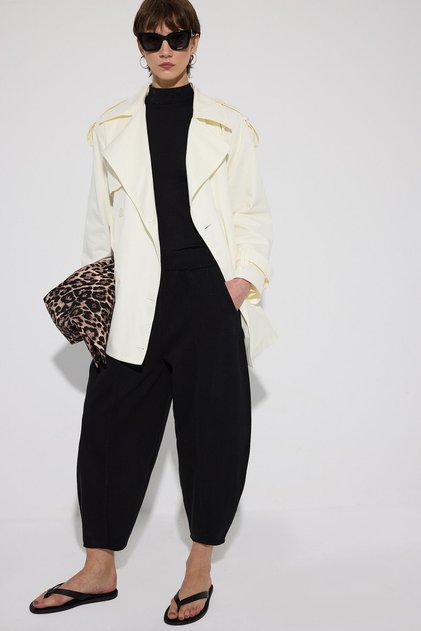 Gabardine Balloon Pants with Elastic Waist