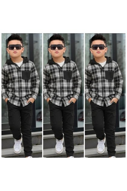 Boys' Clothing Woodcutter Shirt Gabardine Pants Lower and Upper Set