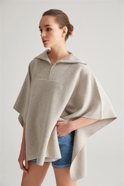 Zippered Cashmere Women's Knitwear Poncho