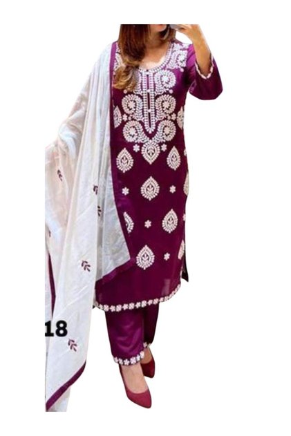 Wine Rayon Cotton Top Bottom & Dupatta - FFT5821 | Wine